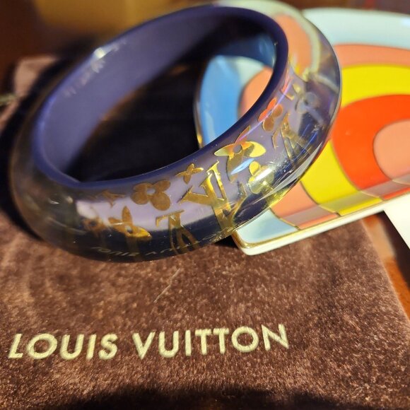 Auth Rare Louis Vuitton Bangle Bracelet Purple Clear Gold Inclusion Monogram - Picture 2 of 8